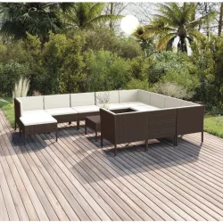   12 részes barna polyrattan kerti ülőgarnitúra párnákkal