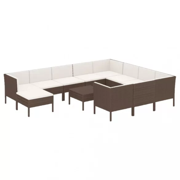 12 részes barna polyrattan kerti ülőgarnitúra párnákkal