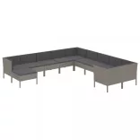 11 részes szürke polyrattan kerti ülőgarnitúra párnákkal