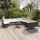 12 részes barna polyrattan kerti ülőgarnitúra párnákkal
