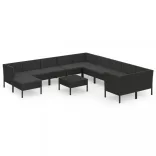 12 részes fekete polyrattan kerti ülőgarnitúra párnákkal