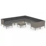 12 részes szürke polyrattan kerti ülőgarnitúra párnákkal