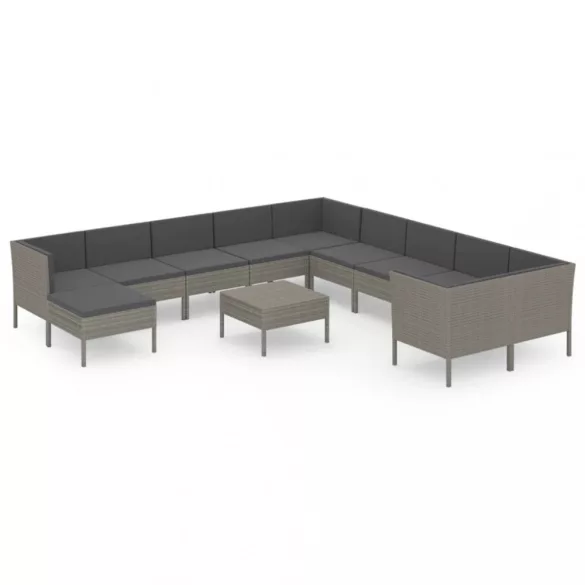 12 részes szürke polyrattan kerti ülőgarnitúra párnákkal