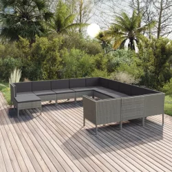   12 részes szürke polyrattan kerti ülőgarnitúra párnákkal