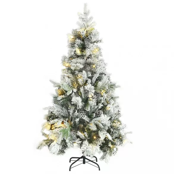 PVC és PE megvilágított karácsonyfa hóval/fenyőtobozzal 195 cm