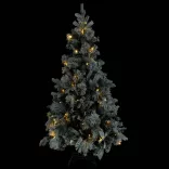 PVC és PE megvilágított karácsonyfa hóval/fenyőtobozzal 225 cm