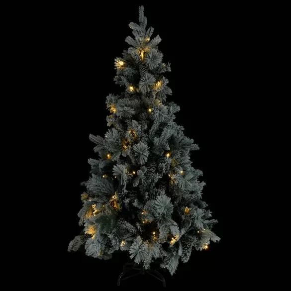 PVC és PE megvilágított karácsonyfa hóval/fenyőtobozzal 225 cm