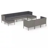 10 részes szürke polyrattan kerti bútorszett párnákkal