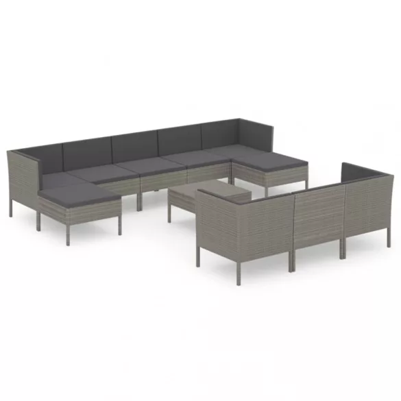 11 részes szürke polyrattan kerti ülőgarnitúra párnákkal