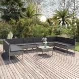 11 részes szürke polyrattan kerti ülőgarnitúra párnákkal