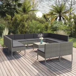   12 részes szürke polyrattan kerti ülőgarnitúra párnákkal