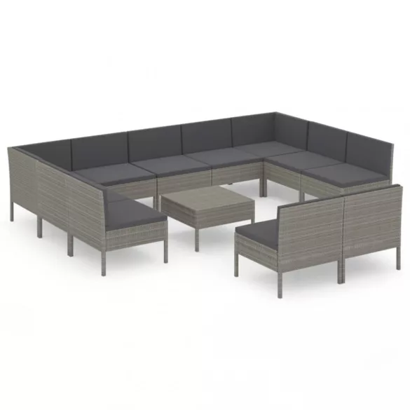 12 részes szürke polyrattan kerti ülőgarnitúra párnákkal