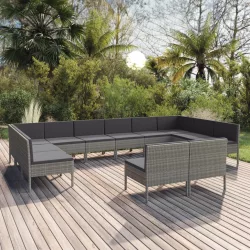   12 részes szürke polyrattan kerti ülőgarnitúra párnákkal