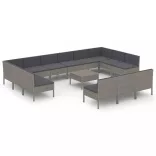 14 részes szürke polyrattan kerti ülőgarnitúra párnákkal