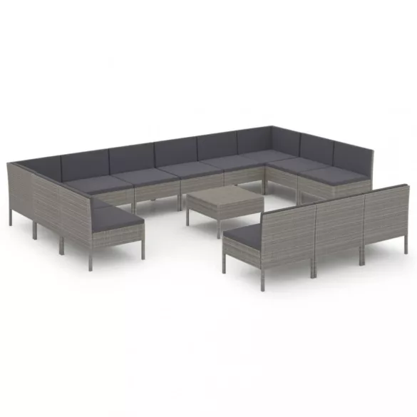 14 részes szürke polyrattan kerti ülőgarnitúra párnákkal