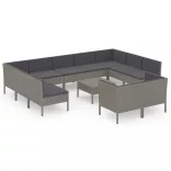 12 részes szürke polyrattan kerti ülőgarnitúra párnákkal