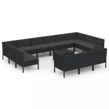 14 részes fekete polyrattan kerti ülőgarnitúra párnákkal