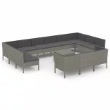 14 részes szürke polyrattan kerti ülőgarnitúra párnákkal