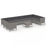 11 részes szürke polyrattan kerti ülőgarnitúra párnákkal