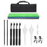 fotóstúdió-felszerelés lámpákkal, háttérrel és reflektorral