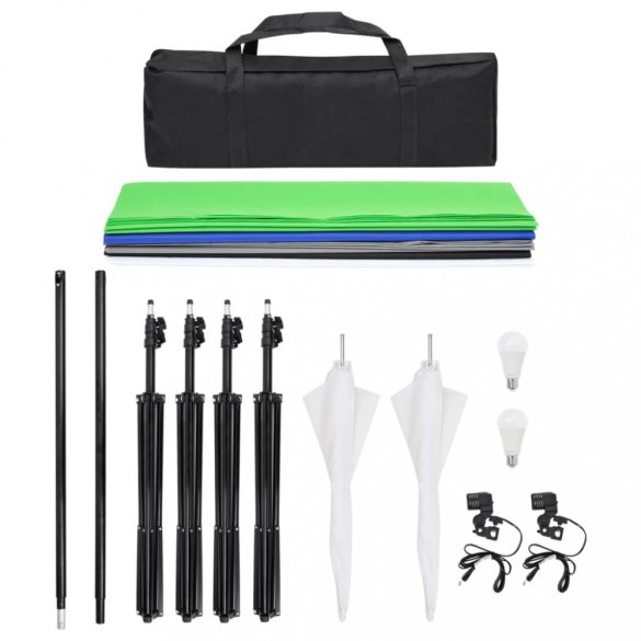 fotóstúdió-felszerelés lámpákkal, háttérrel és reflektorral