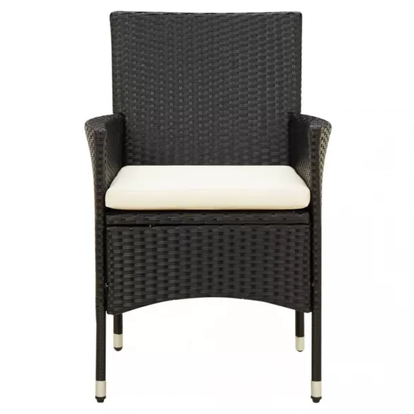 7 részes fekete polyrattan kültéri étkezőszett párnákkal