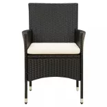 7 részes fekete polyrattan kültéri étkezőszett párnákkal