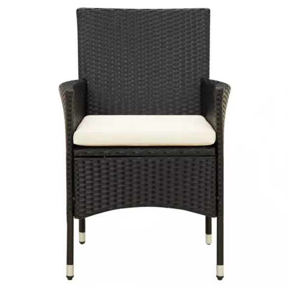 7 részes fekete polyrattan kültéri étkezőszett párnákkal