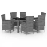 7 részes szürke polyrattan kültéri étkezőgarnitúra párnákkal