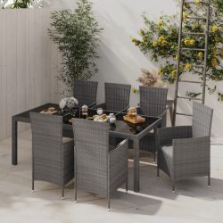   7 részes szürke polyrattan kültéri étkezőgarnitúra párnákkal