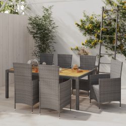   7 részes szürke polyrattan kültéri étkezőgarnitúra párnákkal