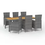 7 részes szürke polyrattan kültéri étkezőgarnitúra párnákkal