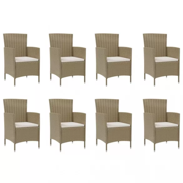9 részes bézs polyrattan kerti étkezőgarnitúra párnákkal