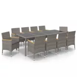 11 részes fekete és szürke kültéri étkezőgarnitúra párnákkal