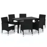 7 részes fekete polyrattan kerti étkezőgarnitúra párnákkal