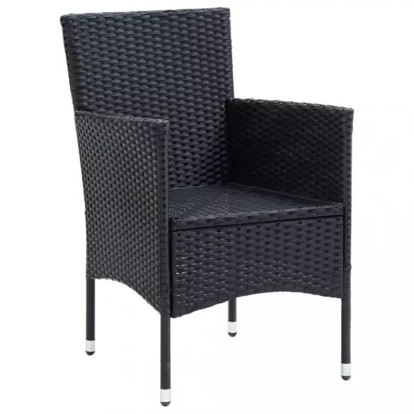 7 részes fekete polyrattan kerti étkezőgarnitúra párnákkal