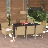 9 részes bézs polyrattan kerti étkezőgarnitúra párnákkal