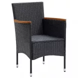 7 részes fekete polyrattan kerti étkezőgarnitúra párnákkal