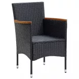 7 részes fekete polyrattan kerti étkezőgarnitúra párnákkal