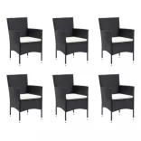 7 részes fekete polyrattan kerti étkezőgarnitúra párnákkal