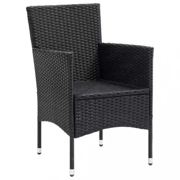 7 részes fekete polyrattan kerti étkezőgarnitúra párnákkal