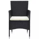 7 részes fekete polyrattan kerti étkezőgarnitúra párnákkal