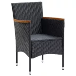 7 részes fekete polyrattan kerti étkezőgarnitúra párnákkal