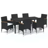 7 részes fekete polyrattan kerti étkezőgarnitúra párnákkal