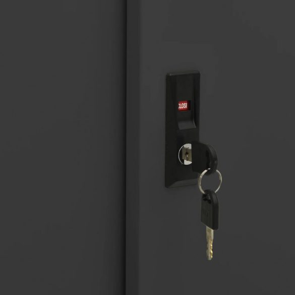 antracitszürke acél tolóajtós szekrény ültetőládával