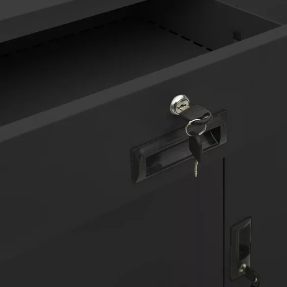 antracitszürke acél irodai szekrény ültetőládával 90x40x125 cm