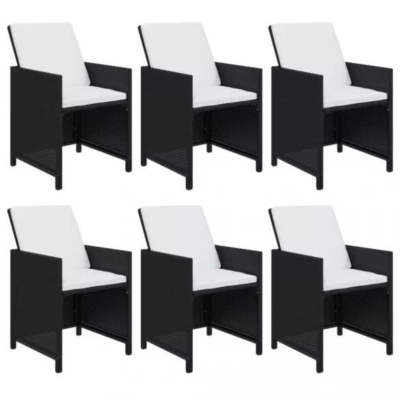 7 részes fekete polyrattan kerti étkezőgarnitúra párnákkal