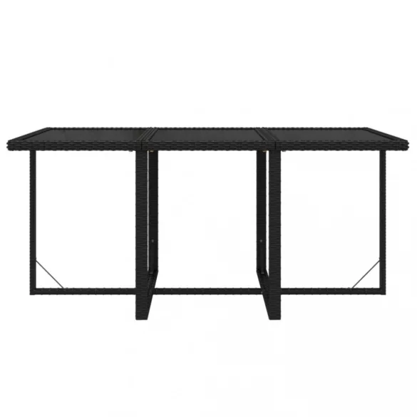 7 részes fekete polyrattan kerti étkezőgarnitúra párnákkal
