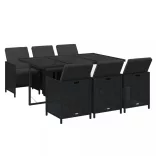 7 részes fekete polyrattan kerti étkezőgarnitúra párnákkal
