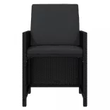 7 részes fekete polyrattan kerti étkezőgarnitúra párnákkal